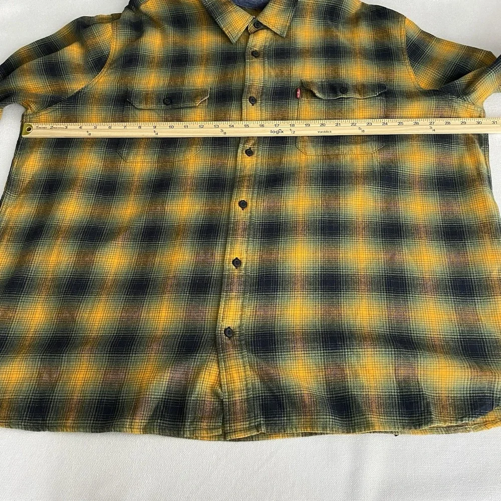 Levis Mens 3XL Flannel Button Up Shirt The Worker Relaxed Fit Plaid Orange Multi